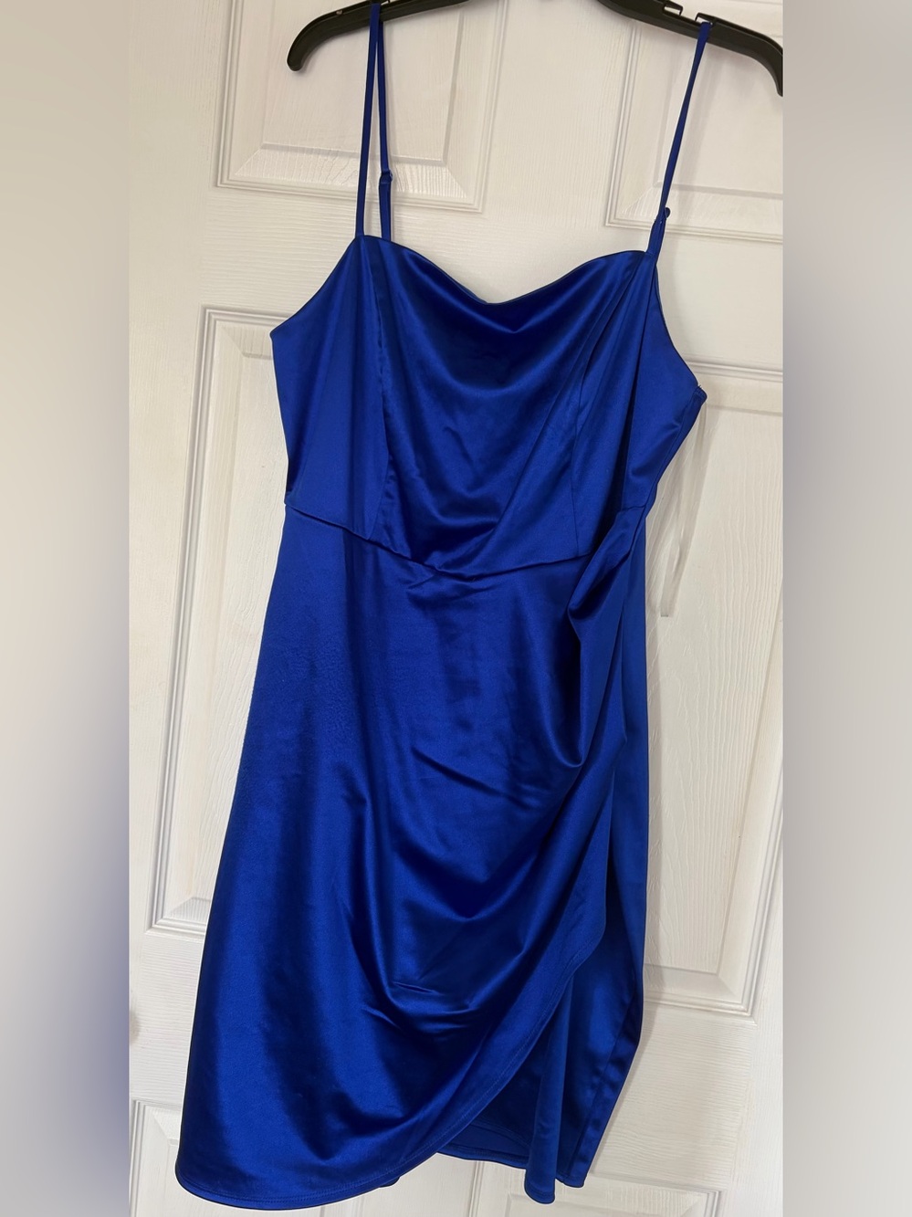 Royal Blue Satin Cowl Neck Slip Dress